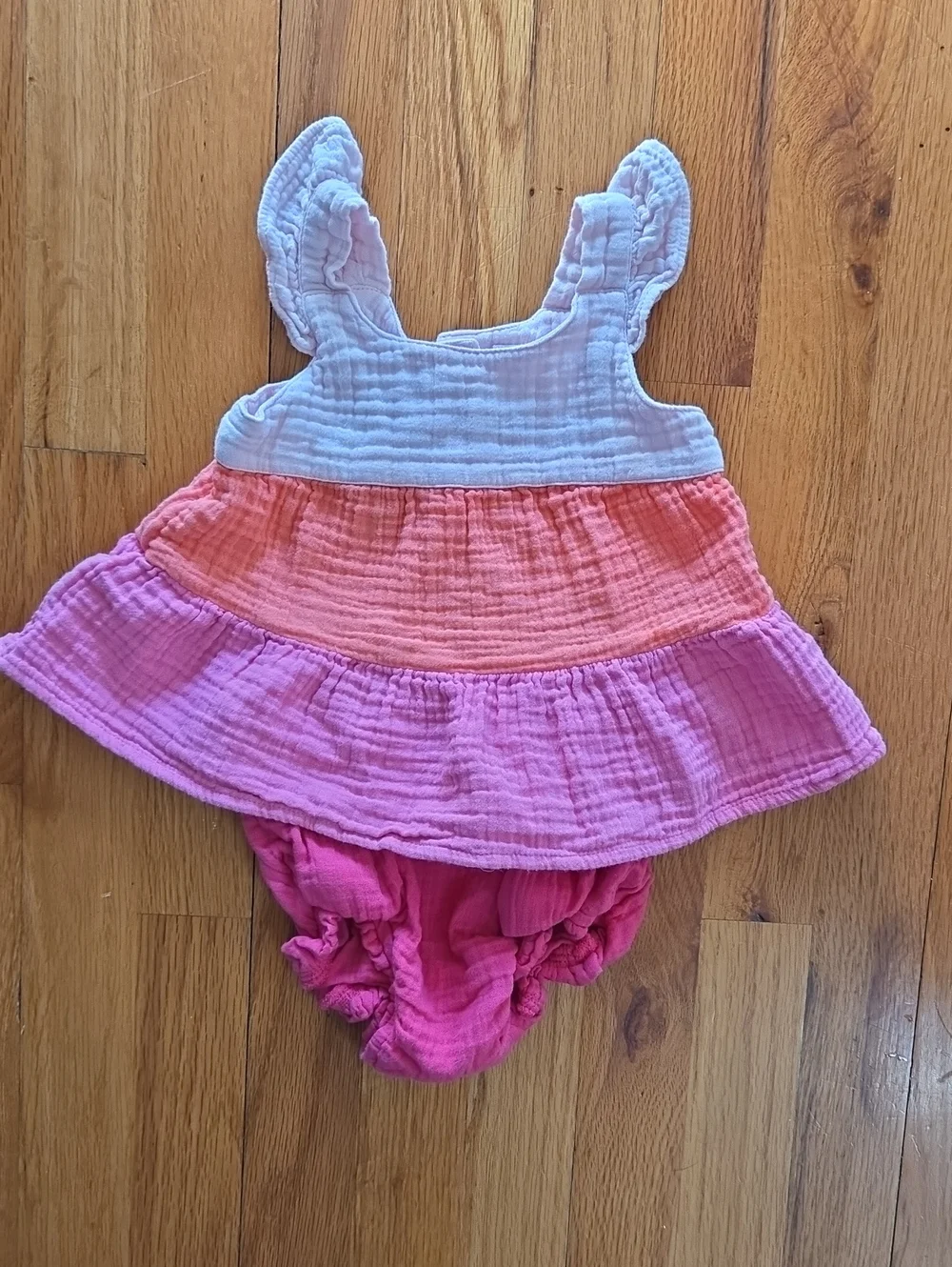 GAP Muslin Tier Set Ruffle Straps Bloomers Cotton Pinks & Coral Size 18-24